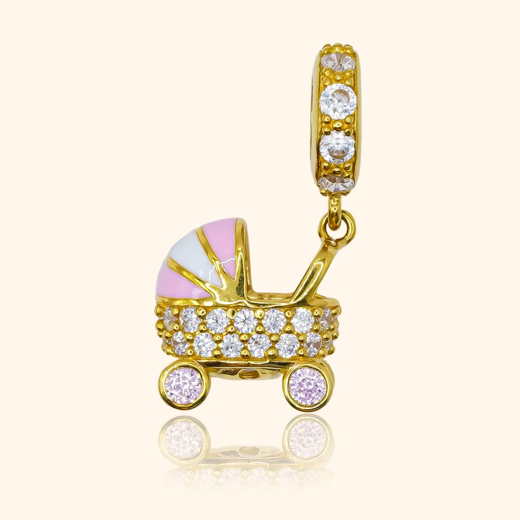 916 gold jewelry product with a pram charm pendant shape from top gold shop singapore