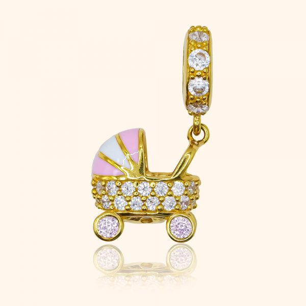 916 gold jewelry product with a pram charm pendant shape from top gold shop singapore