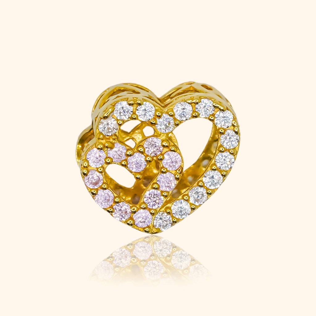 916 gold jewellery product with a two hearts charm pendant shape from top gold shop singapore