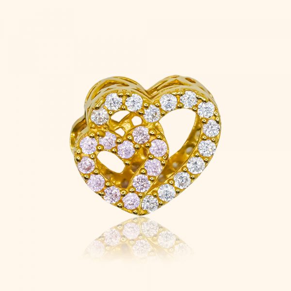 916 gold jewellery product with a two hearts charm pendant shape from top gold shop singapore