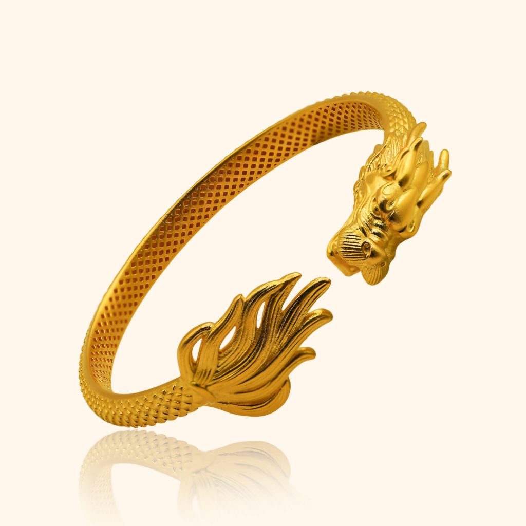 999 gold jewellery product with a dragon bangle shape from top gold shop singapore