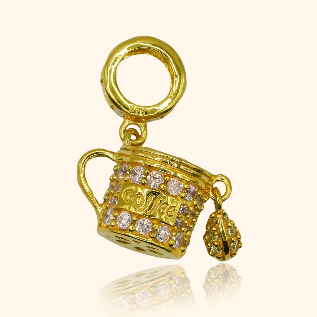 916 gold charm with a Coffe pot design from top gold shop product the cheapest gold jewellery in singapore