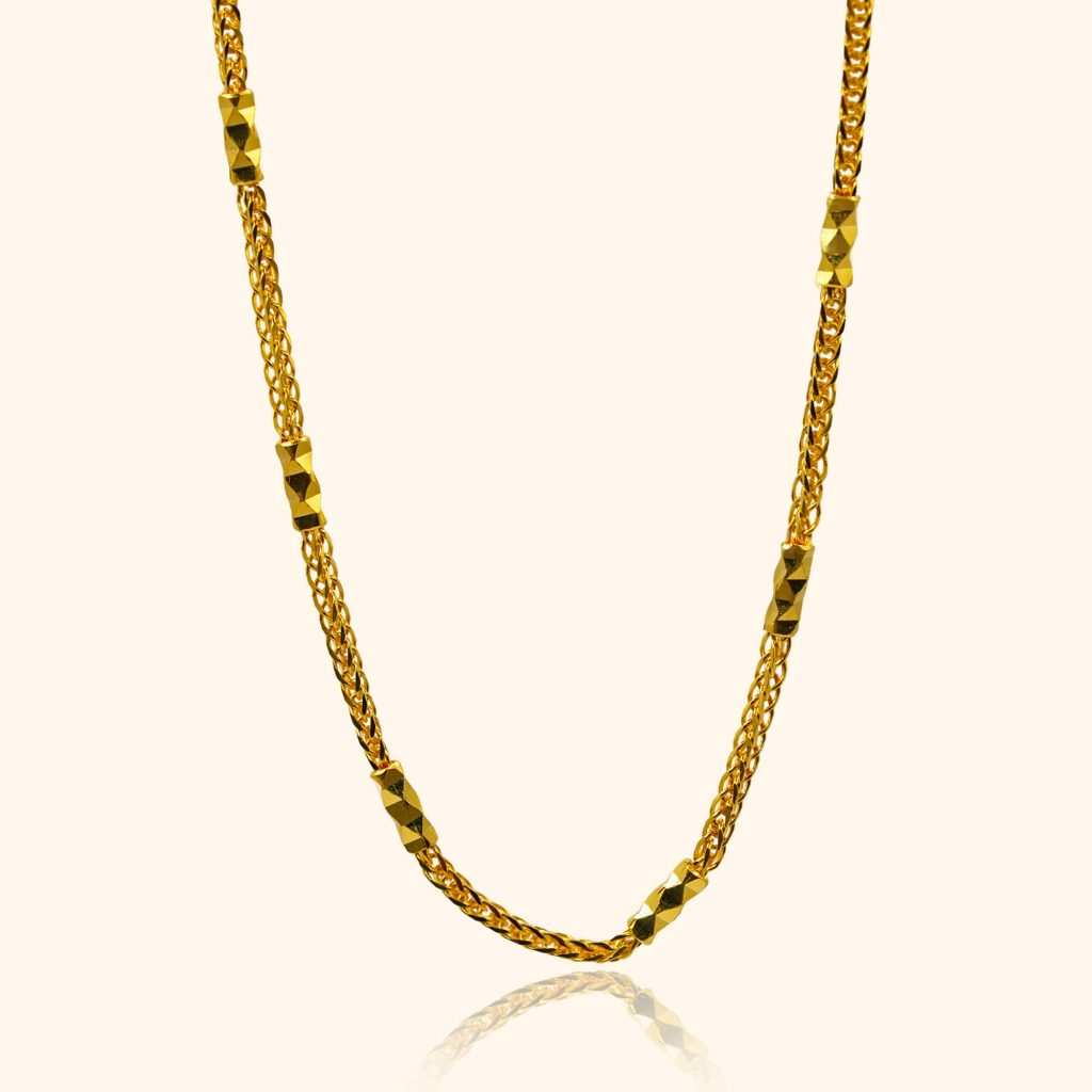 916 gold jewellery a necklace with a cylinder beads chain design from top gold shop a cheapest gold jewellery in singapore