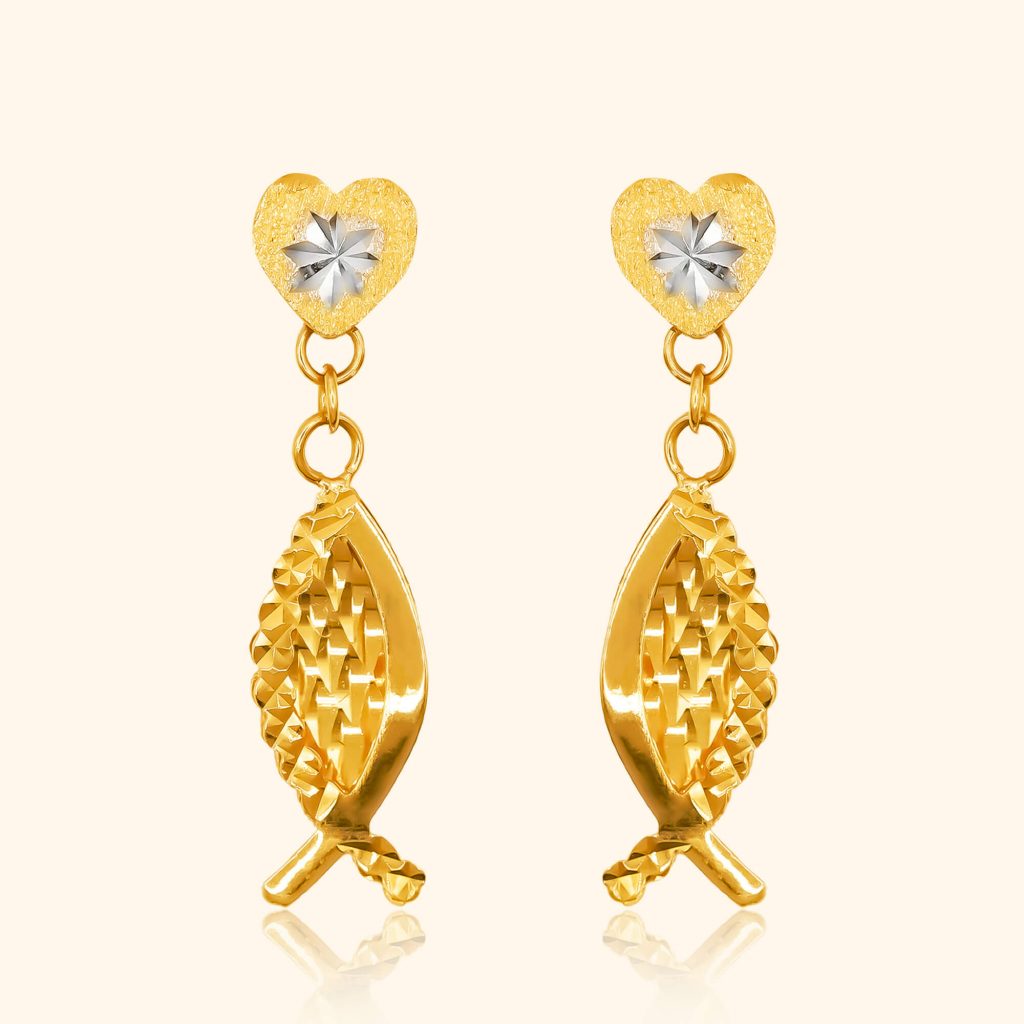 916 gold heart fish earrings gold jewellery in singapore